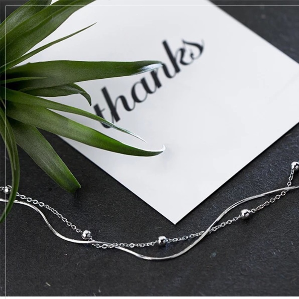 Sterling Silver Double Strand Snake Chain Bracelet - Picture 5 of 11